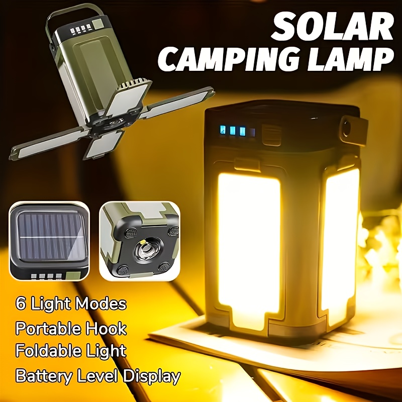 Solar Lamp - ไฟแคมป์ปิ้งพกพาพลังงานแสงอาทิตย์ ชาร์จไฟด้วยพลังงานแสงอาทิตย์ พับเก็บได้ แบตเตอรี่สำรอง 2000mah พร้อมหน้าจอแสดงผลอัจฉริยะ