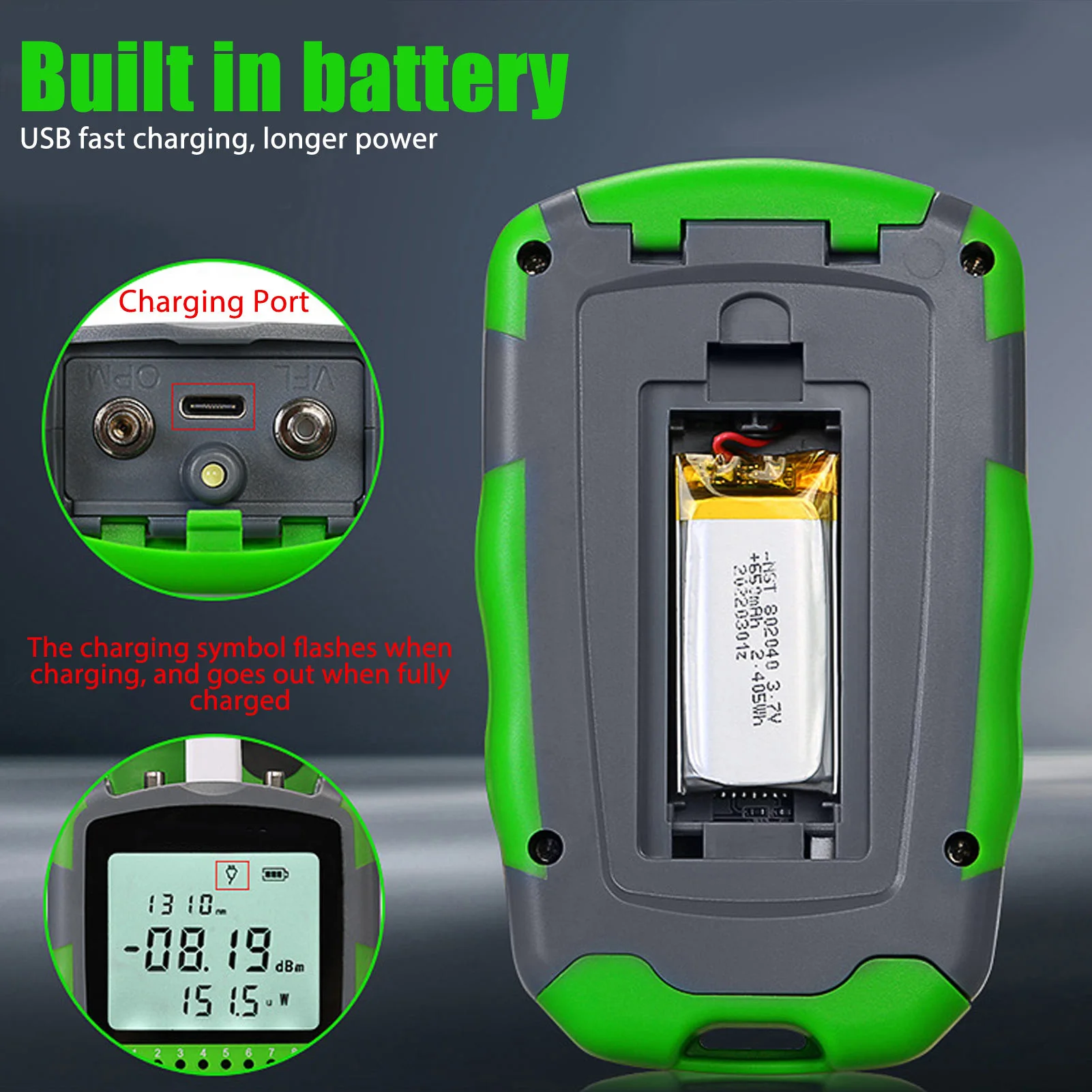 Energy Monitor Meter - เครื่องทดสอบกำลังไฟสายเคเบิลออปติคอลแสงสีแดงพร้อมสายชาร์จ USB เครื่องวัดกำลังไฟออปติคอลแบบชาร์จไฟได้ เครื่องวัดกำลังไฟออปติคอลขนาดเล็ก