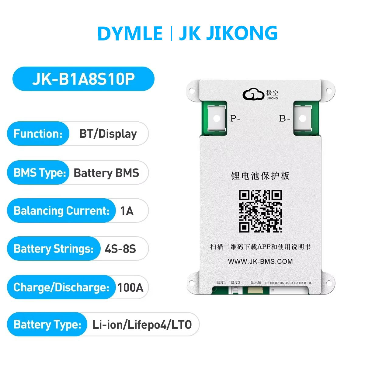 Lithium Battery 12V - JK JIKONG B1A8S10P สมาร์ทแอคทีฟ BMS 4S